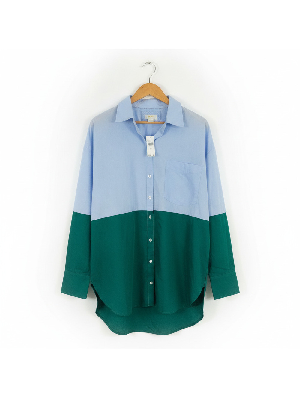 Maeve Colorblock Button-Down Shirt in Light Blue and Green, Size Large NEW